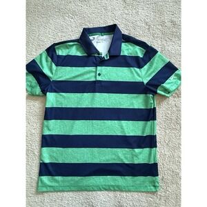Nike Polo Shirt Mens Medium Green Striped Golf DriFit‎ Short Sleeve